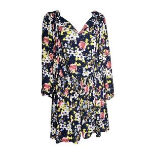 Banana Republic Dress Womens Large Petite Blue White Floral Long Sleeve Pullover